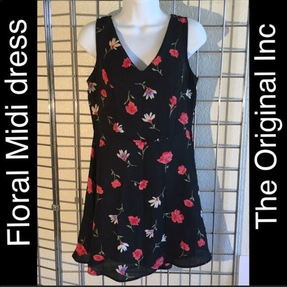 Black Summer Midi floral dress Size 6 - Picture 2 of 3